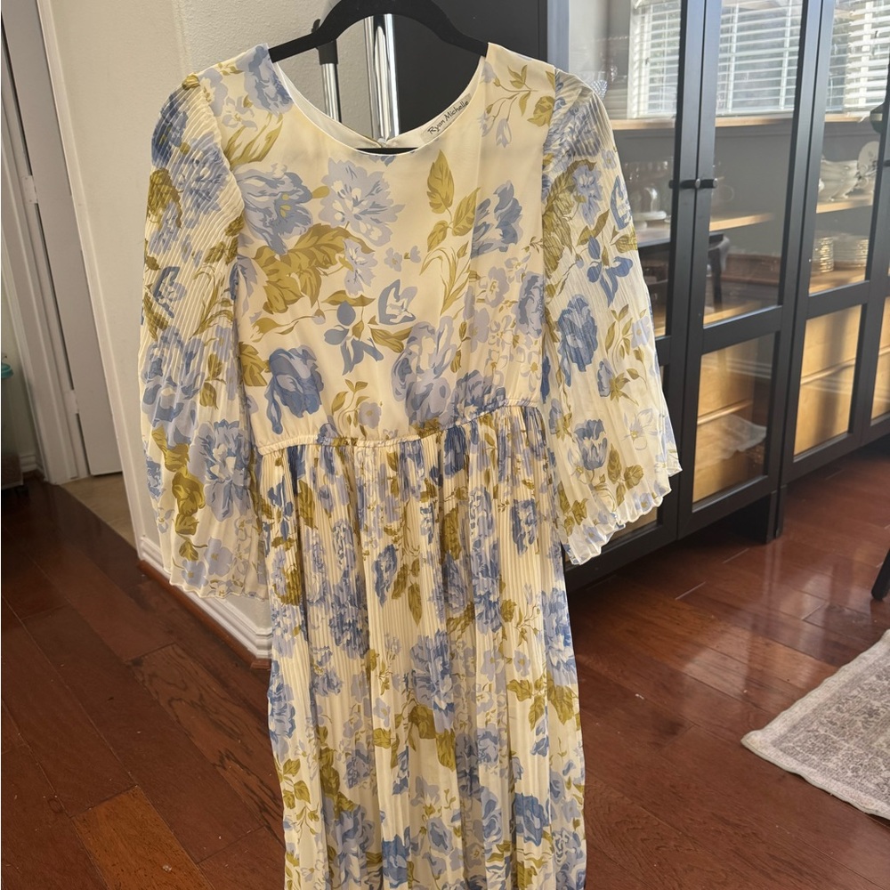 Floral Midi Dress in Blue and Green